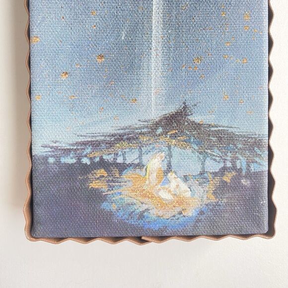 Christmas Nativity Canvas Gallery Heavenly Light Print Tin Edge Wood Wall Decor - Picture 2 of 7